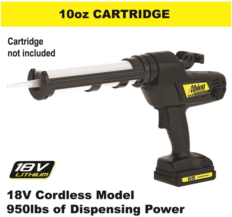 Albion Engineering 846-1E Cordless Cartridge Gun with Swivel Carriage, 18V, 1/10 Gallon | Swivel carriage, 1/10-gallon capacity