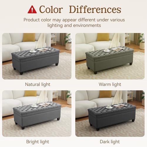 wututuee 50" fabric storage ottoman bench, upholstered rectangle, front angle view