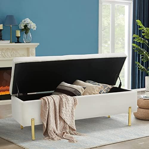 45.6 inch velvet storage bench upholstered tufted settee on a desk or shelf