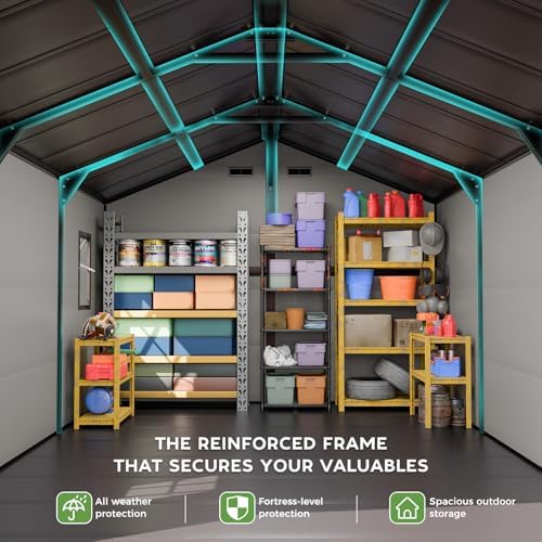 wacasa 10x14 ft large resin plastic outdoor storage, side view