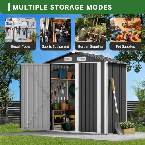 5.6 x 3.2 ft outdoor metal storage shed on a desk or shelf