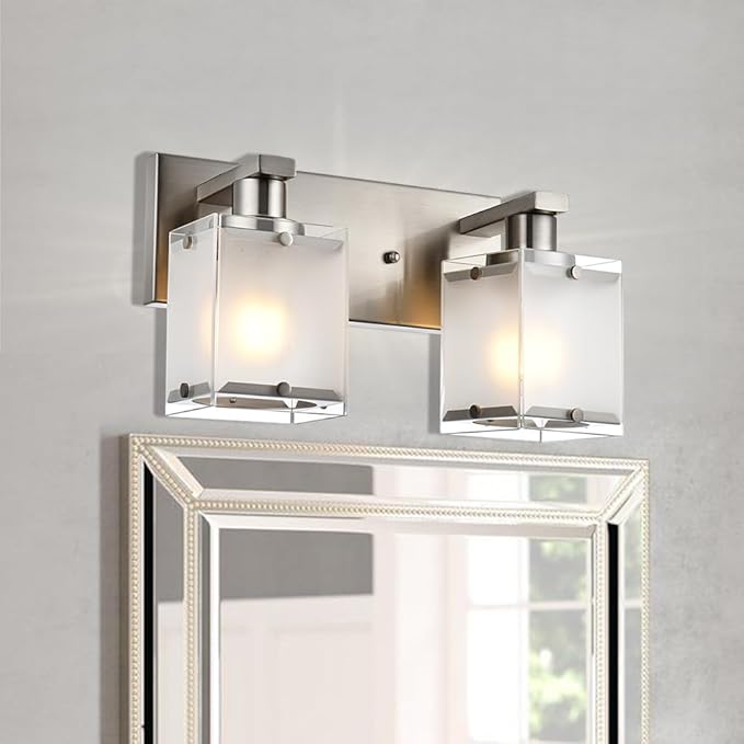 WINSHEN 2-Lights Wall Sconce Lighting, Brushed Nickel Bathroom Vanity Light - Image 2