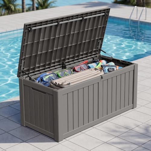 outdoor storage box waterproof, 160 gallon deck box, front angle view