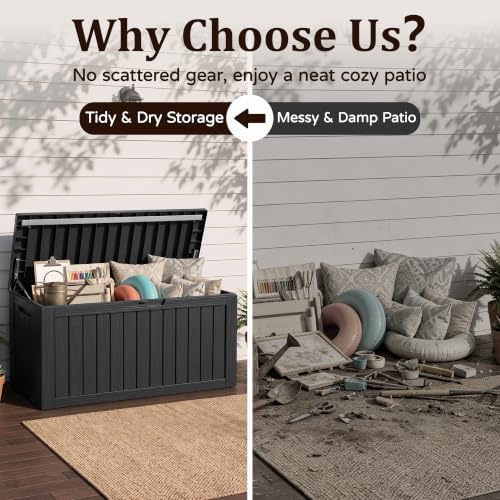 outdoor storage box,130 gallon lockable deck box with, side view
