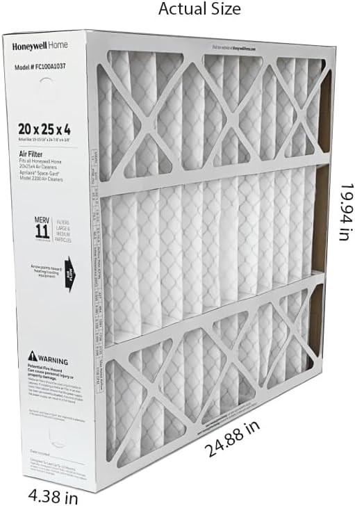 Honeywell FC100A1037-20" x 25" x 4" Pleated Air Filter, MERV 11 Bundle with Same Day Supply Filter Change Reminder (2-Pack)