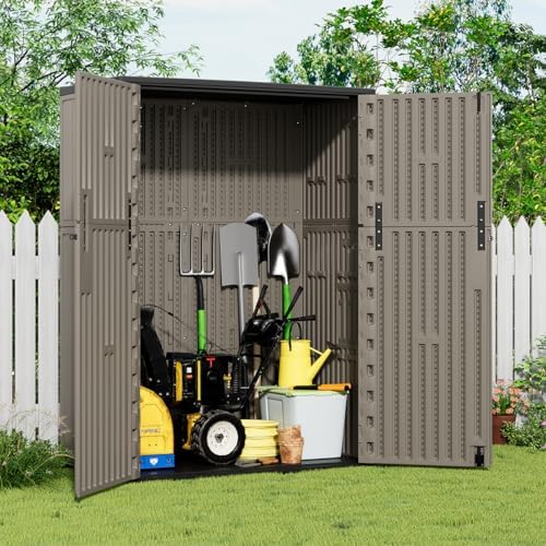 kinying outdoor storage cabinet waterproof, 57 cu.ft resin shown in use
