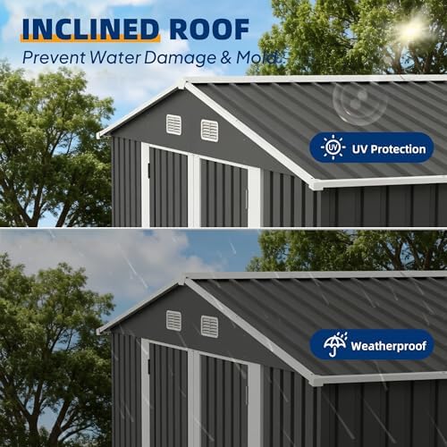 udpatio 10x8 ft outdoor storage shed, metal shed on a desk or shelf