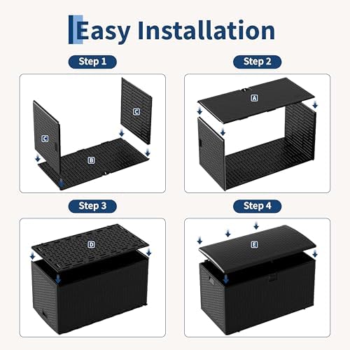 garvee 73 gallon waterproof large resin deck box showing dimensions