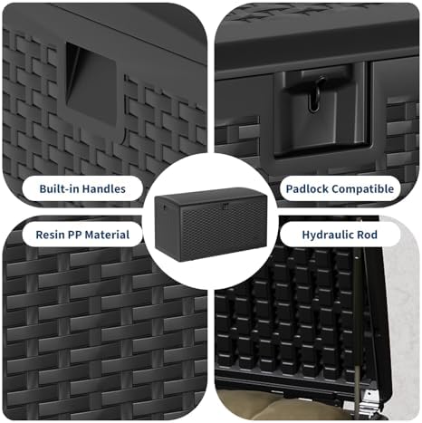 garvee 120 gallon waterproof large resin deck box, side view
