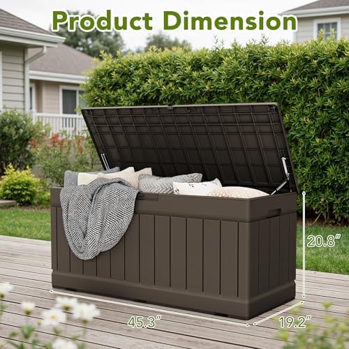 devoko 78 gallon deck box, waterproof resin outdoor, side view