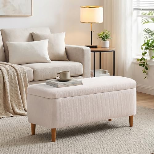 39.4”ottoman with storage,upholstered comfy storage bench ottoman with, side view