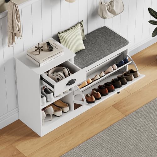 shoe storage bench, modern wooden shoe cabinet with, front angle view