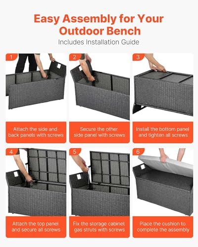 vevor outdoor storage bench, 2-person pe rattan storage on a desk or shelf