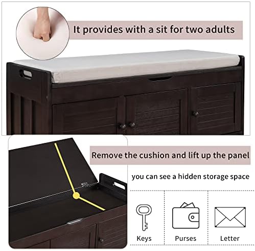 softsea storage bench with 3 shutter shaped doors showing dimensions
