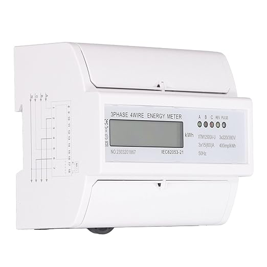 Energy Meter 3 Phase Electricity Usage Monitor LCD Display DIN Rail Mounting by Srliya
