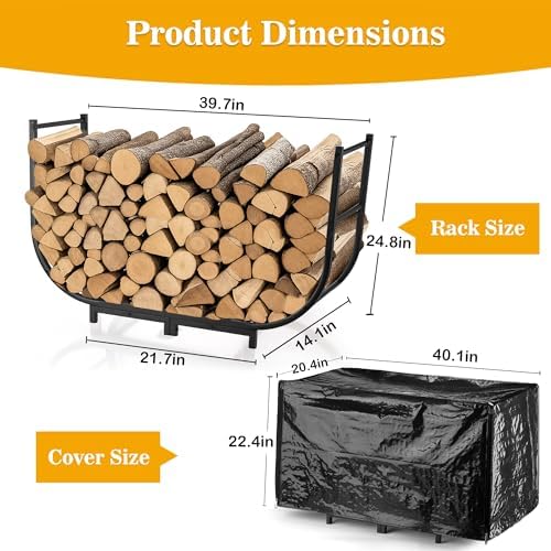 facka 40 inch firewood rack outdoor with cover shown in use