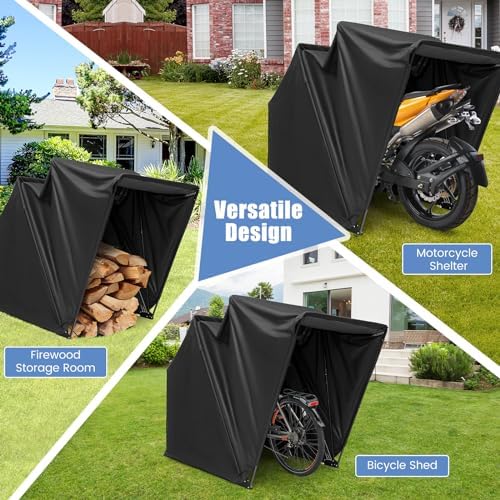goplus motorcycle storage shed, 136 x 54 x, front angle view