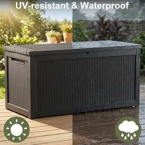 350 gallon outdoor storage box waterproof lockable deck, side view