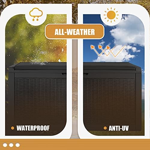 devoko 100 gallon resin waterproof outdoor storage box on a desk or shelf