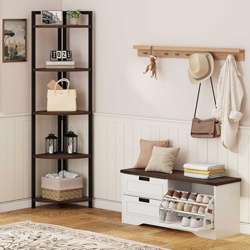 fatorri shoe storage bench with flip drawer, wooden, side view