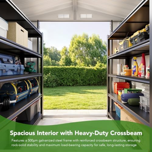 mxv 6x4 ft outdoor metal storage shed, lockable on a desk or shelf