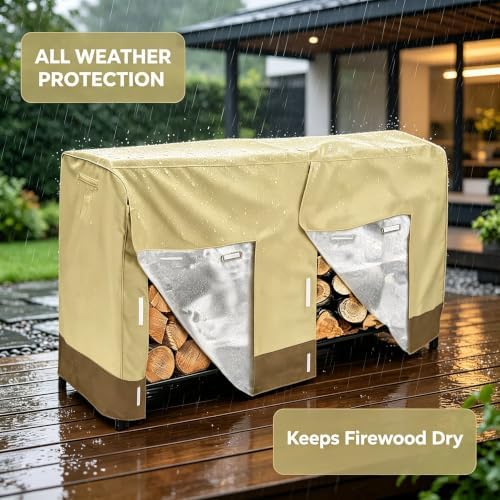 8ft 210d oxford outdoor waterproof firewood rack cover showing dimensions