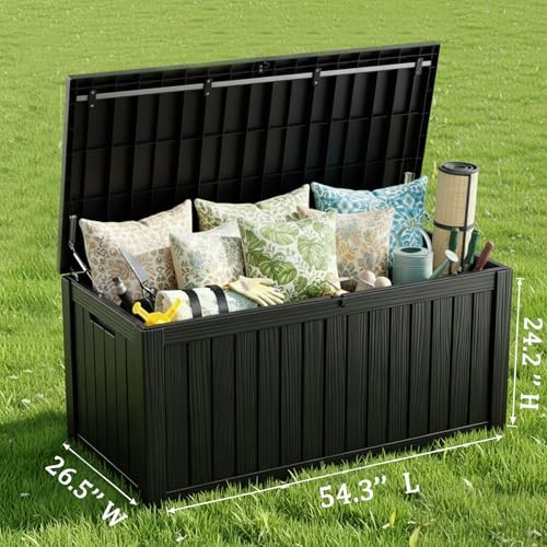 makino 152 gallon resin outdoor storage box, waterproof shown in use