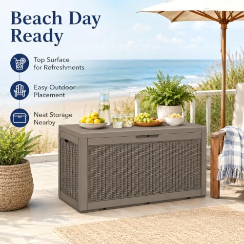 outdoor storage box resin deck box waterproof brownwicker, package contents