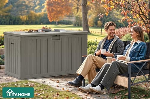 yitahome 220 gallon extra large deck box, front angle view
