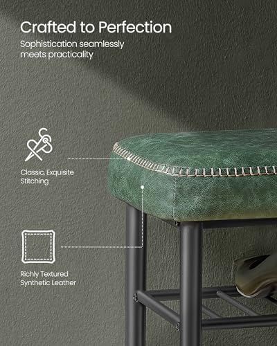 vasagle shoe bench, synthetic leather with stitching, loads showing dimensions