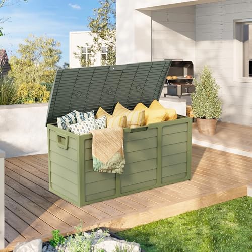 suncrown 75 gallon deck storage box resin outdoor, side view