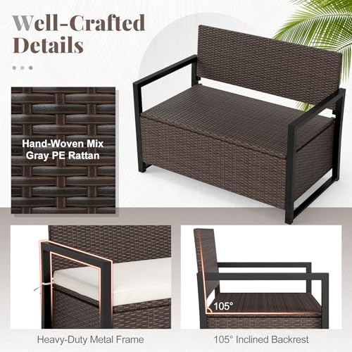 relax4life wicker rattan outdoor storage loveseat bench mix on a desk or shelf