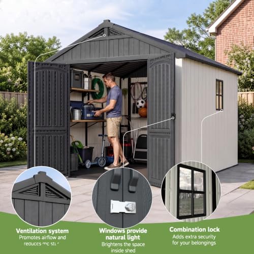 greesum 8x8 ft resin outdoor storage shed with, side view