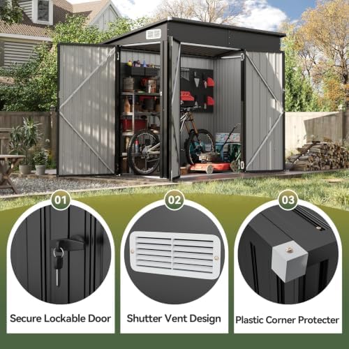 7.5'x4' outdoor shed with 3-lockable door black, close-up detail