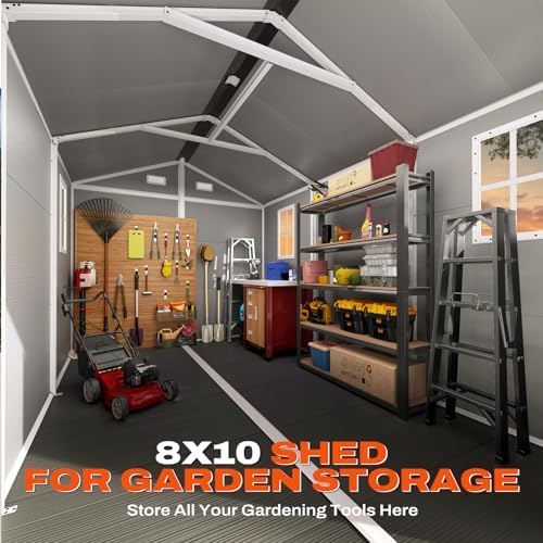 quictent 8x10 ft outdoor resin storage shed with, side view