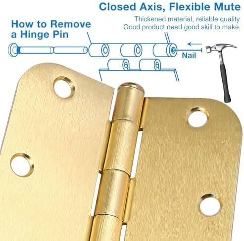 12 Pack Interior Door Hinges Brushed Brass 3.5 inch X 3-1/2" 5/8 Radius - Image 3