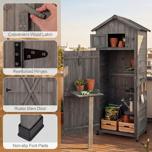 ironmax outdoor wooden storage shed with folding table on a desk or shelf