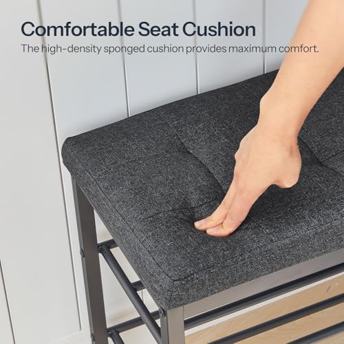 hoobro shoe bench, storage bench with cushion, entryway showing dimensions