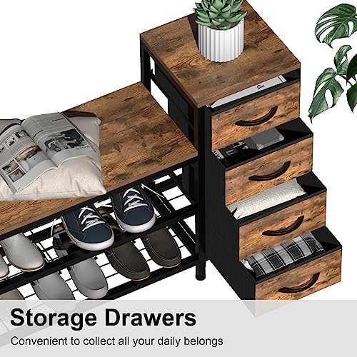 exotica industrial shoe storage bench with 4 drawers showing dimensions