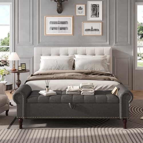 apicizon 60” bench with storage, upholstered tufted button on a desk or shelf