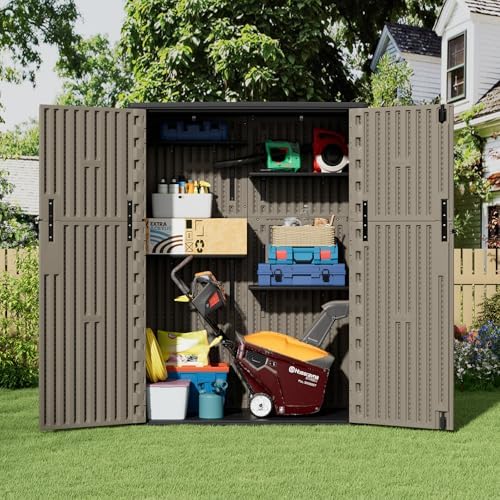 zzm 57 cu.ft outdoor storage shed hdpe storage shown in use