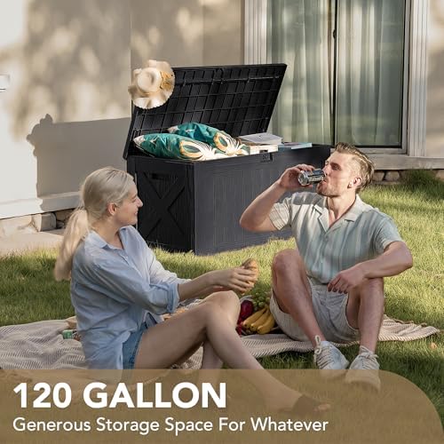 devoko 120 gallon deck box resin outdoor storage, view 9