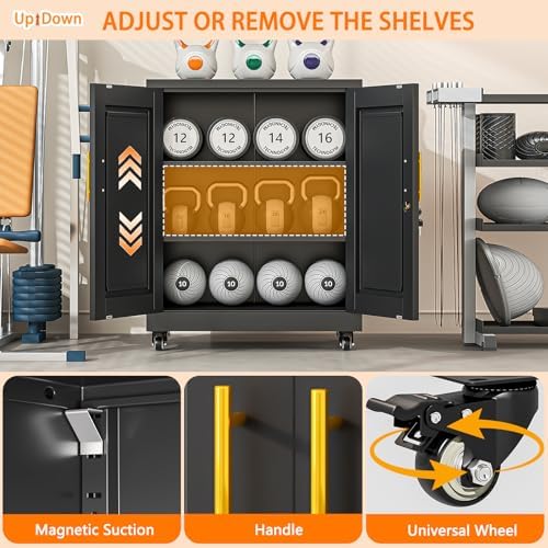 small metal storage cabinet with wheels, lockable tool, package contents
