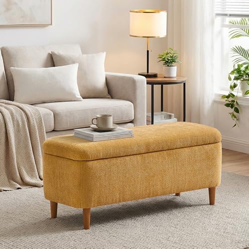 39.4" ottoman with storage upholstered storage bench for, side view