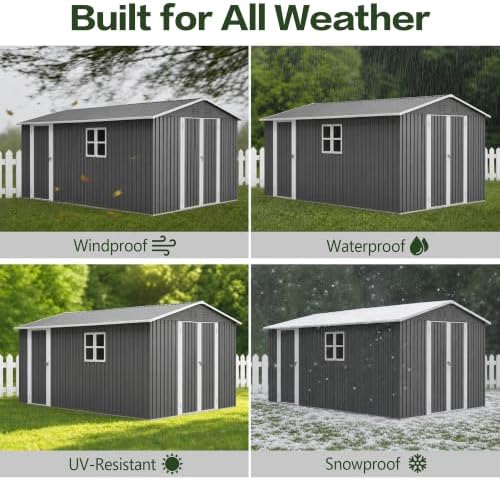 yopto 10x14 ft outdoor storage shed w/floor,metal shed, front angle view