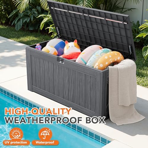 130 gallon deck box outdoor indoor waterproof storage, side view