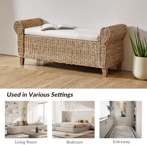 56" rattan storage bench with rolled arms, bohemian, package contents