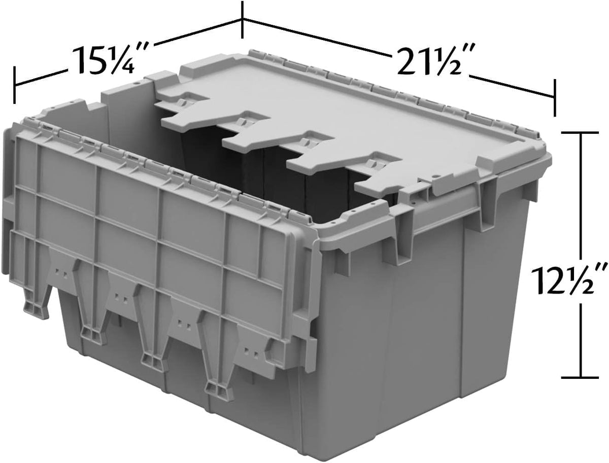 buckhorn 12g industrial plastic storage container, lid attached, close-up detail