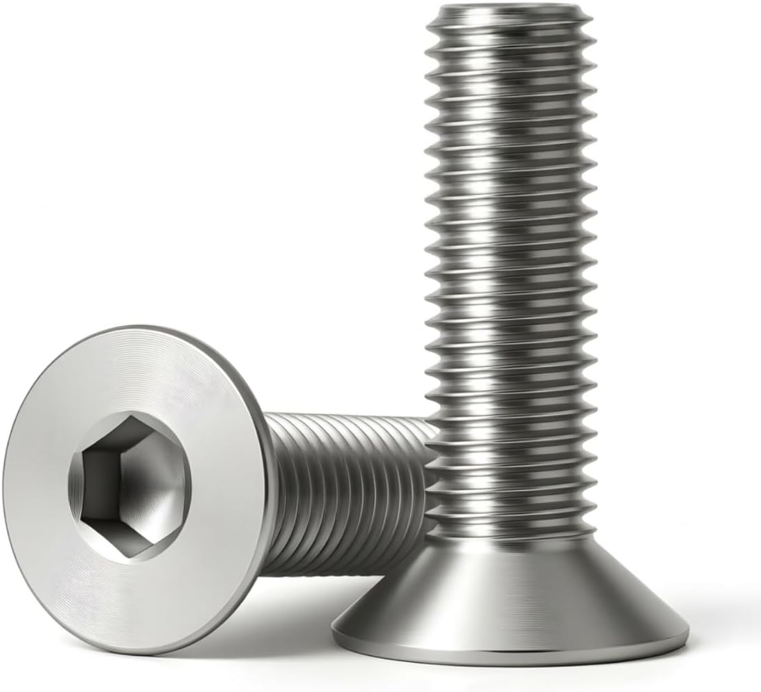 M5 x 25mm (30 Pack) Flat Head Socket Cap Screws Countersunk Allen Bolts, 304 Stainless Steel 18-8, Fully Machine Thread, Bright Finish