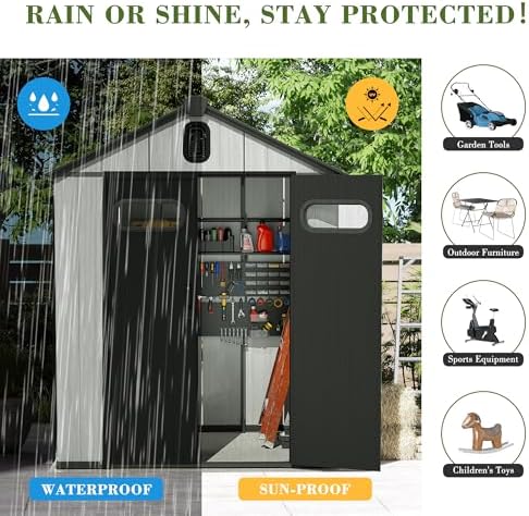 domi 6x4ft outdoor resin storage shed with transparent, view 9